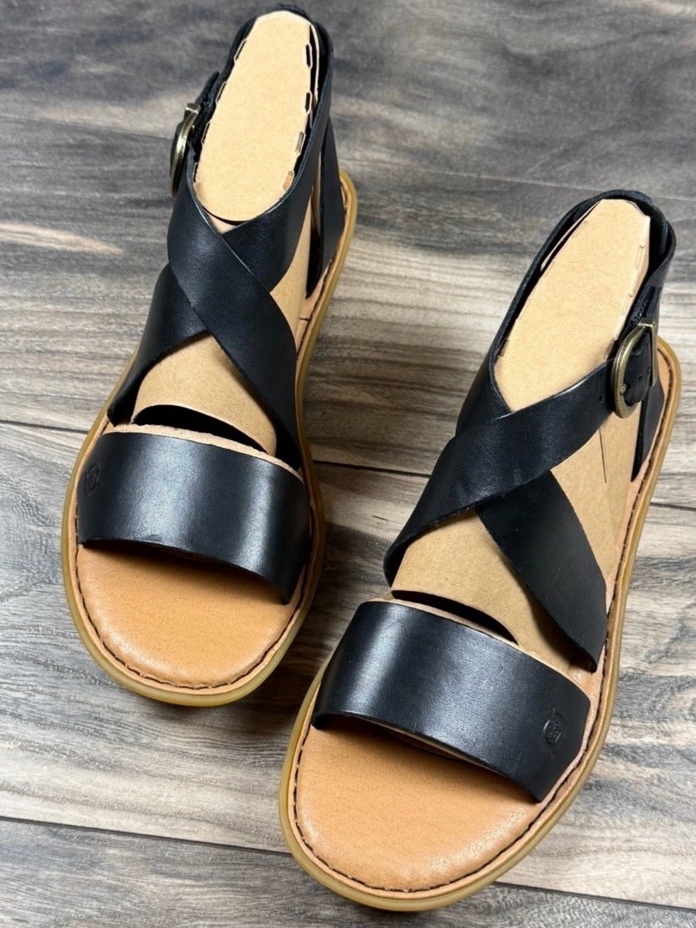 NIB Born Neil Black Leather Gladiator Sandals With Box Size 9 - Picture 3 of 8